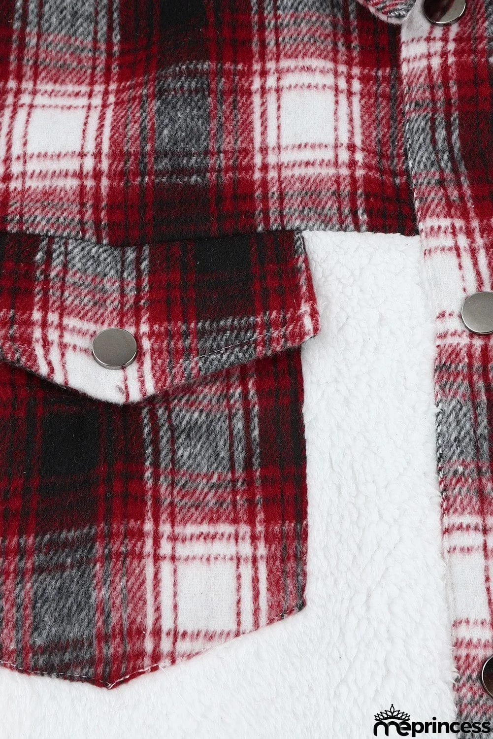 Plaid Patchwork Buttoned Pocket Sherpa Jacket