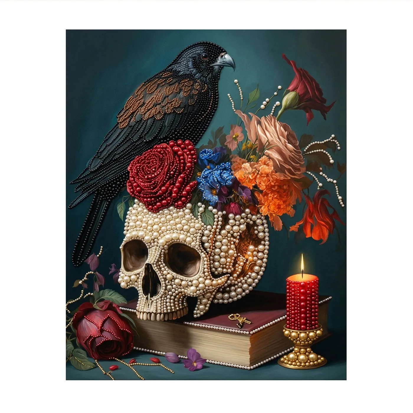Raven Floral Skull - Pearls Painting