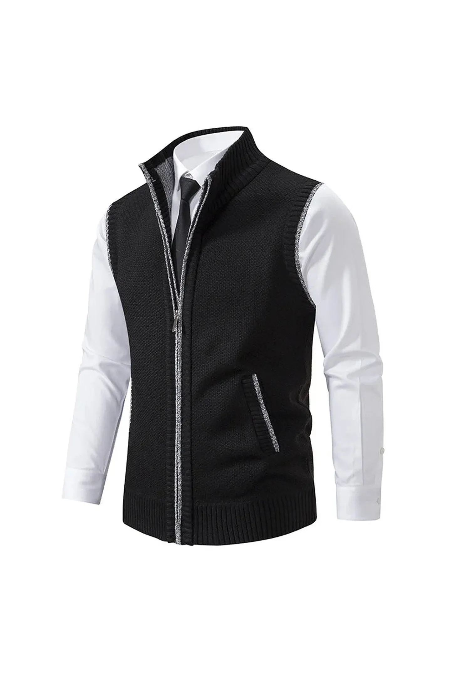 Men's Knitted Zip-Up Gilet &ndash; Funnel Neck Vest for Smart Layering