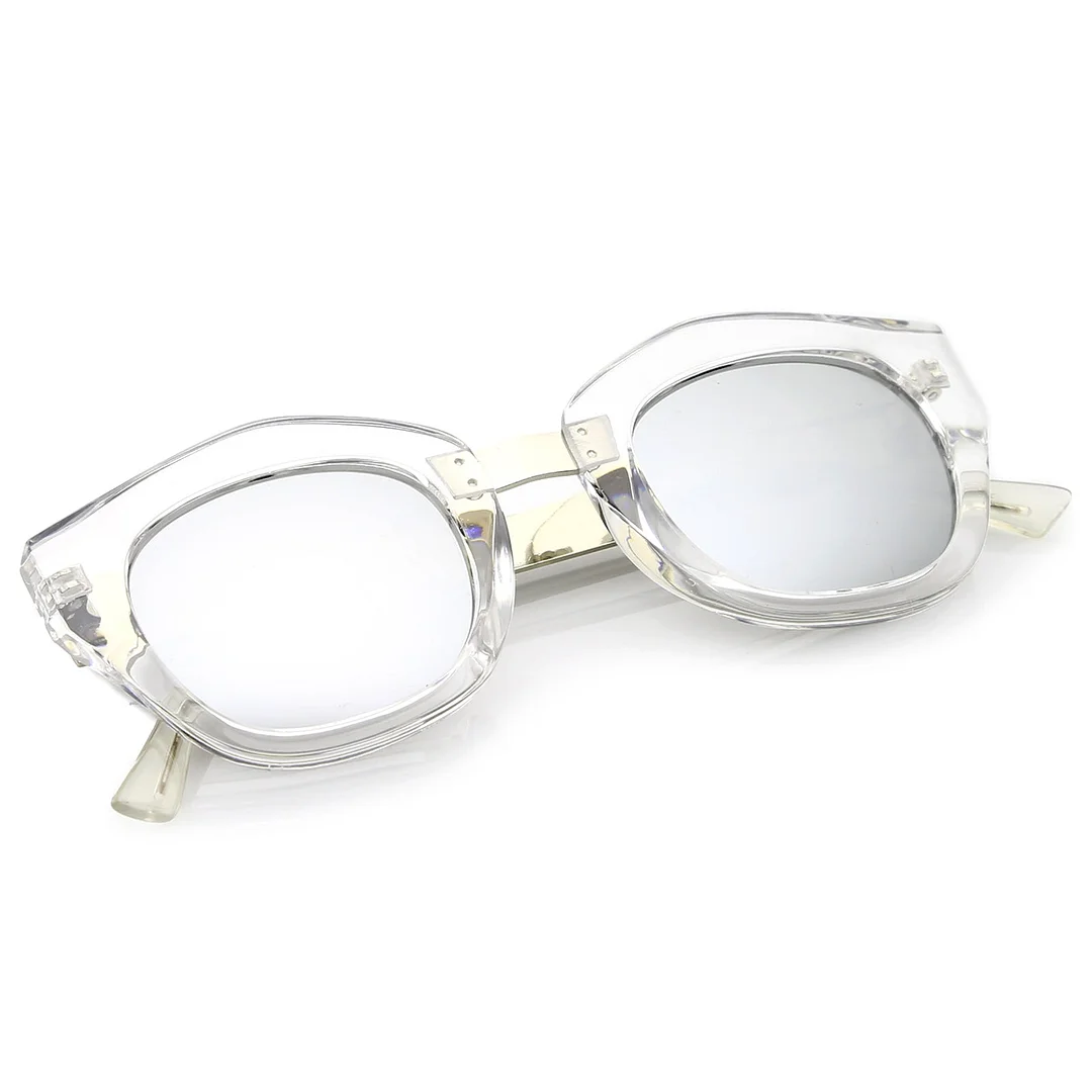 Women's Metal Bridge Colored Mirror Lens Square Cat Eye glasses 46mm