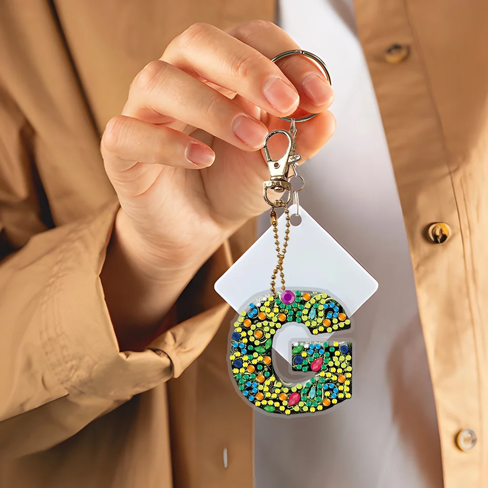 DIY Diamond Art Keychains Handmade Point Drill Key Ring Letters Lady Bag Pendant
