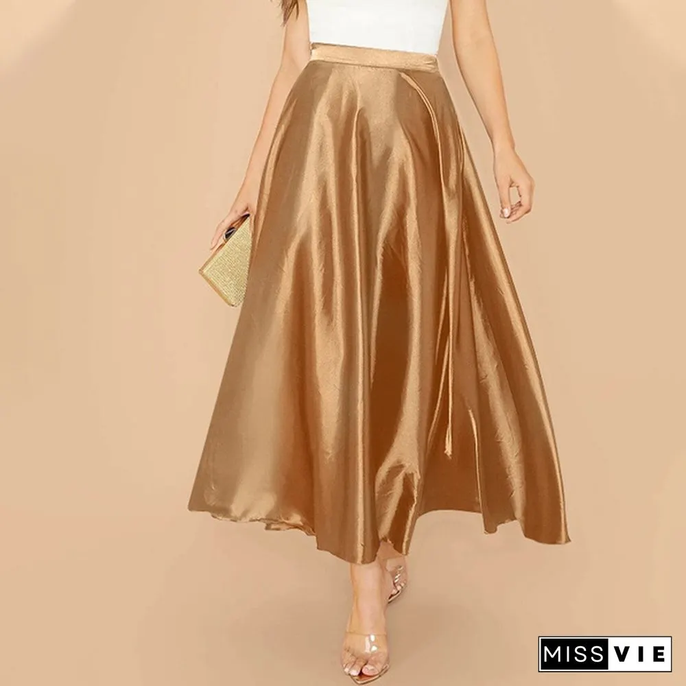 Women Elegant Long Skirt A Line Dress High Waist Party Casual Swing Umbrella Maxi Skirts Plus Size