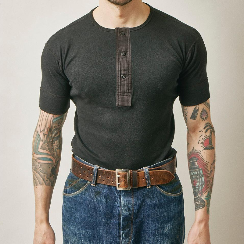 Men's Black Henley Short Sleeve T-Shirt