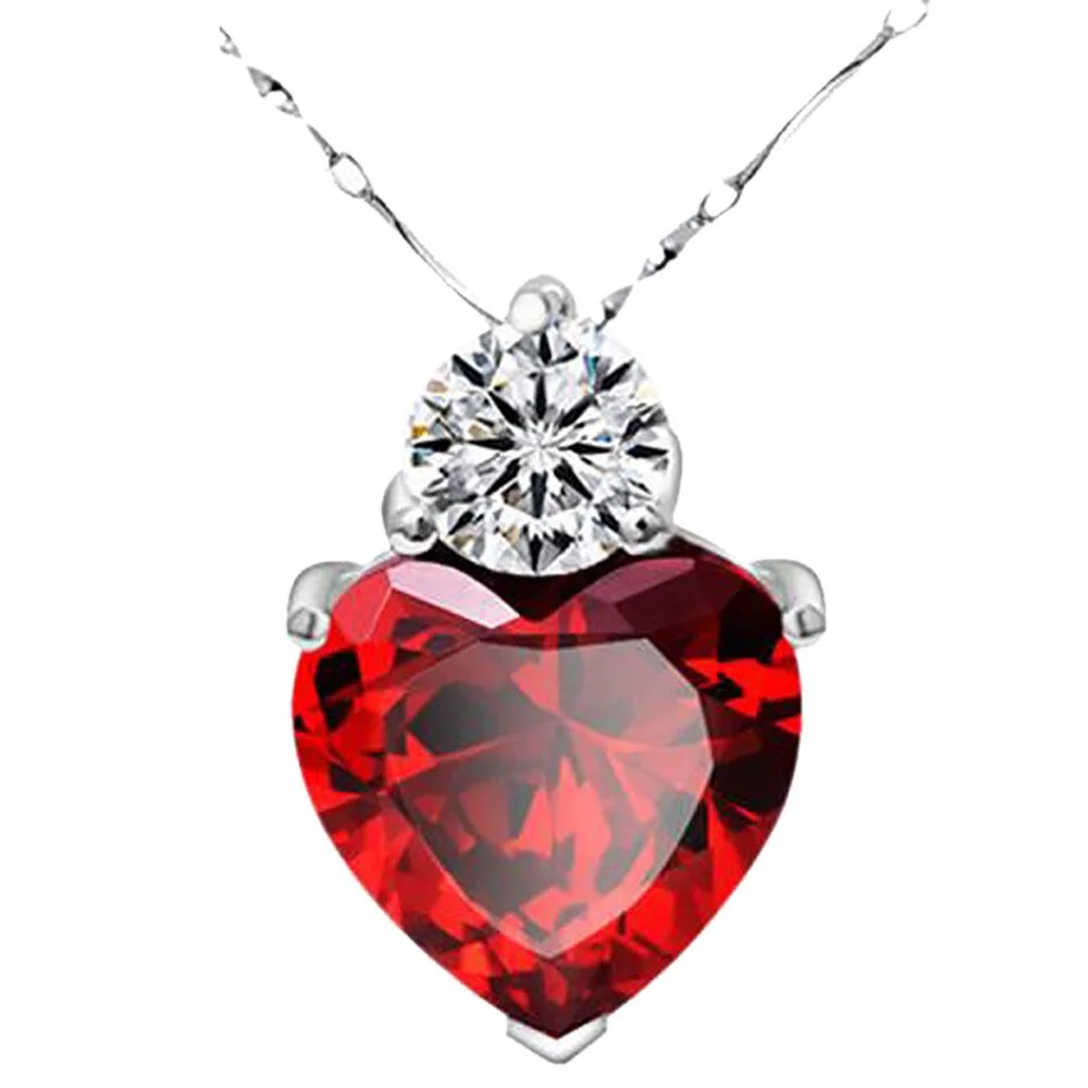 Valentine Gift Necklace Ladies Red Garnet Heart Crystal Pendant Necklace Luxury Necklace Girl Jewelry Chain Pendant Necklace NEW