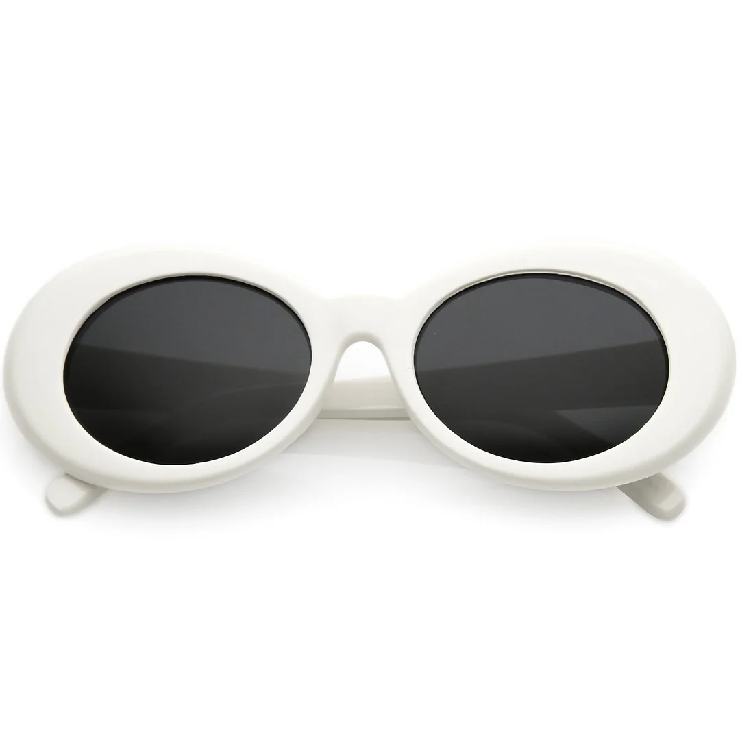 Large Retro Mod Oval glasses Thick Frame Wide Arms Neutral Colored Lens 53mm