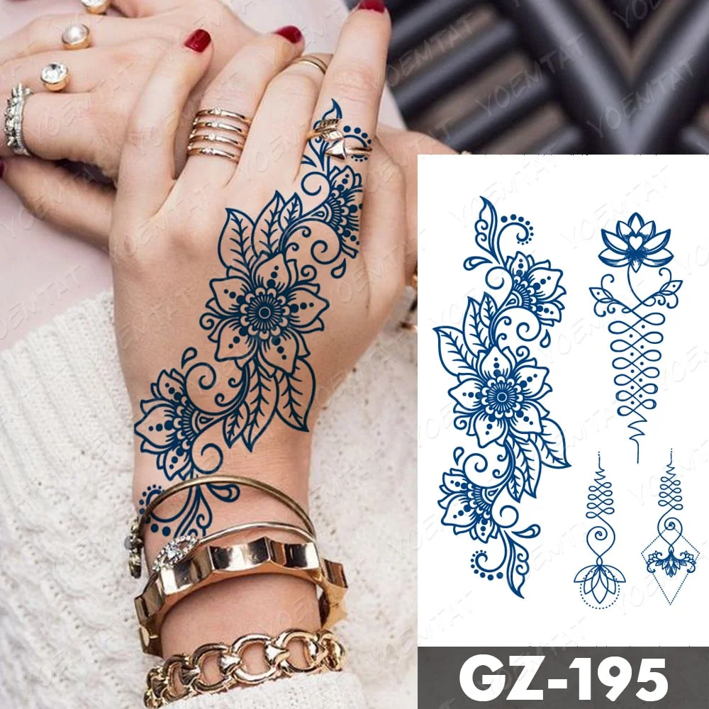 Juice Lasting Waterproof Temporary Tattoo Stickers Lotus Totem Flower Mandala Flash Tattoos Ink Fatima Hand Body Art Fake Tatto