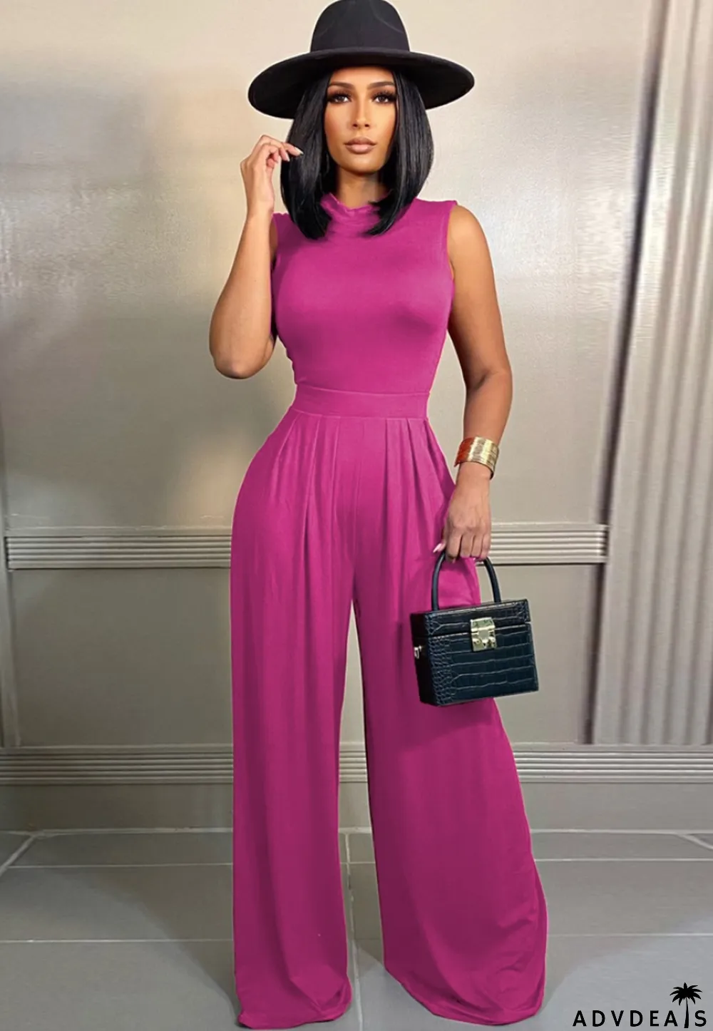 Summer Sexy Pink Sleeveless Top And Wide Pant Wholesale Womens 2 Piece Sets