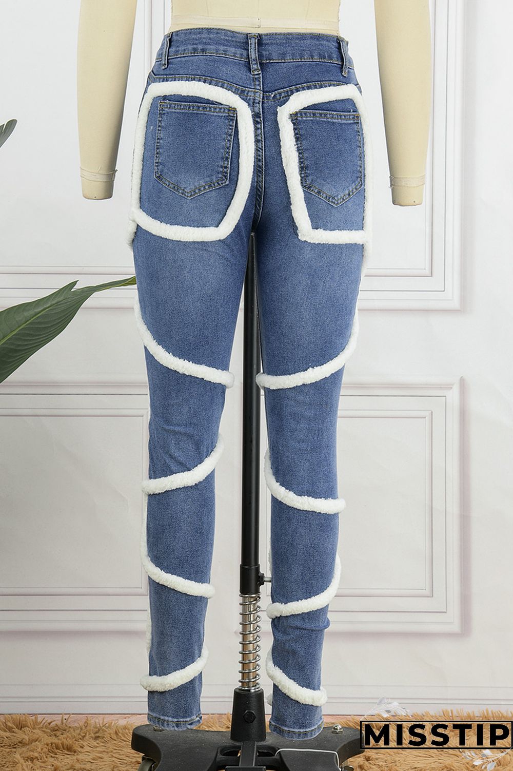 Light Blue Casual Solid Patchwork Mid Waist Regular Denim Jeans