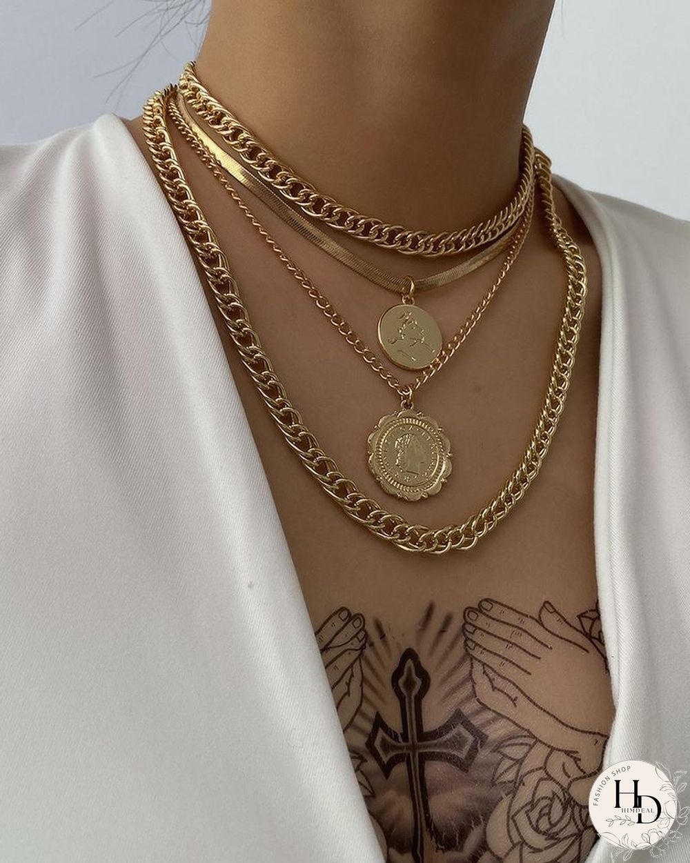 Soild Color Hip-hop Metalic Round Lace Tag Chain Necklace