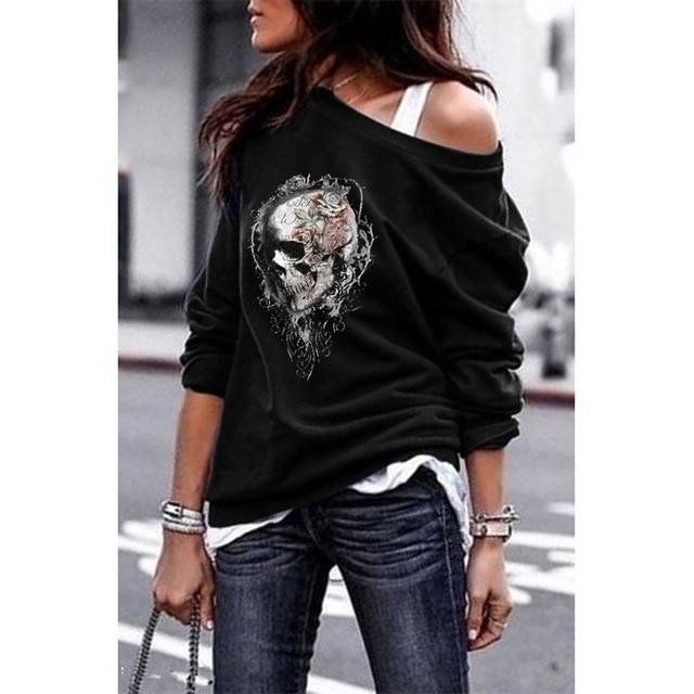 Womens Long Sleeve Skull Pullover