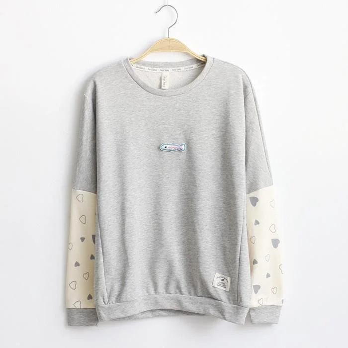 Grey/Pink Mori Girl with little fish Long Sleeve Jumper SP165110