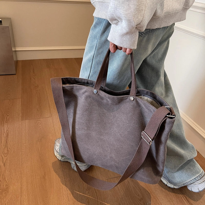 Women’s Canvas Solid Color Classic Style Square Zipper Tote Bag