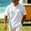 Men's Casual Vacation Linen Hooded Polo Shirt by Inlyline