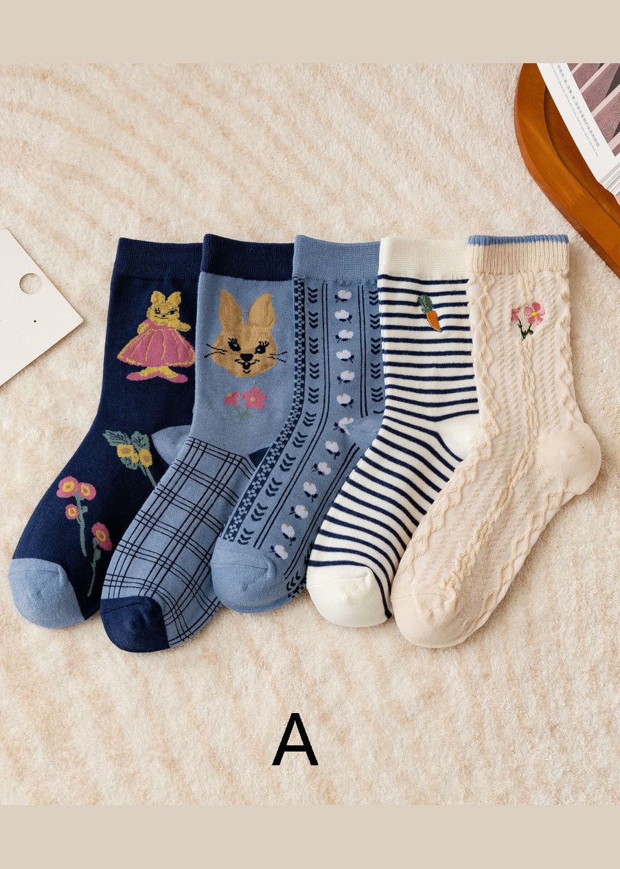 VCSHOES Embroidery Jacquard Cotton Mid Calf Socks