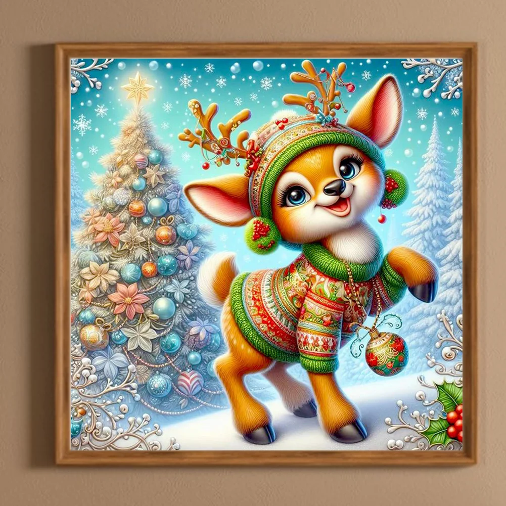 Diamond Painting - Full Round Drill - Xmas Deer(Canvas|30*30cm)