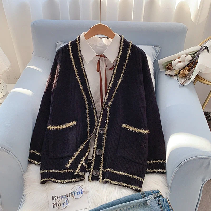 Autumn and winter sweater jacket 2021 new women's cardigan Korean style knitted sweater pocket long sleeve