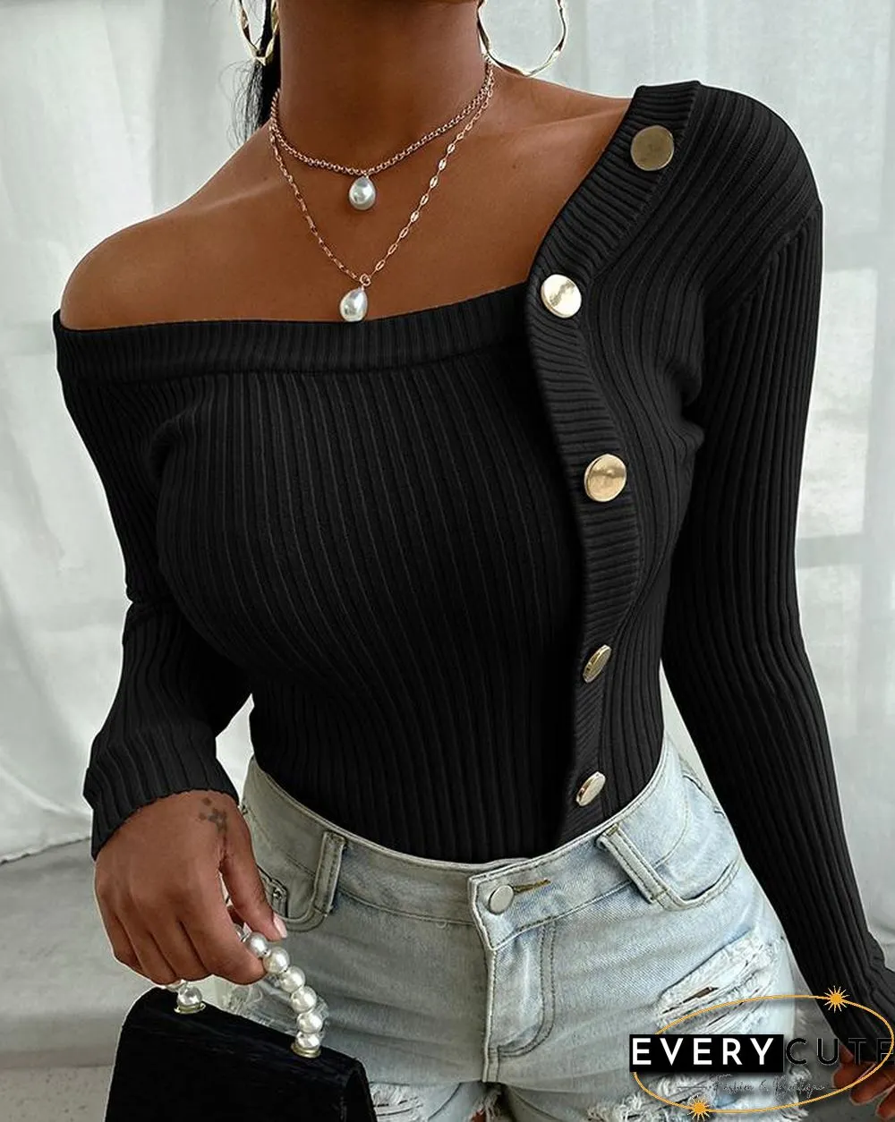 Button Design Knit Sweater