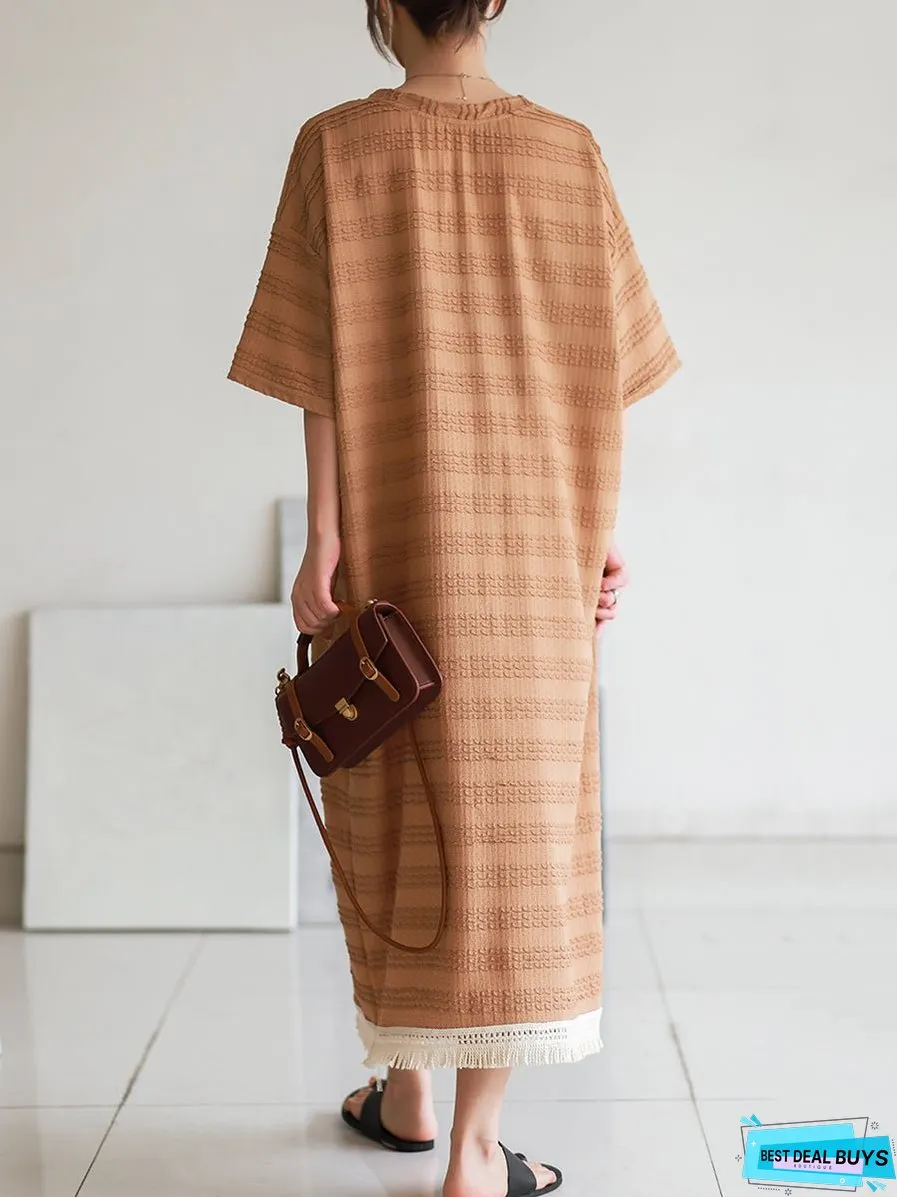 Vintage Stripe Jacquard Tassel Solid Loose Dress