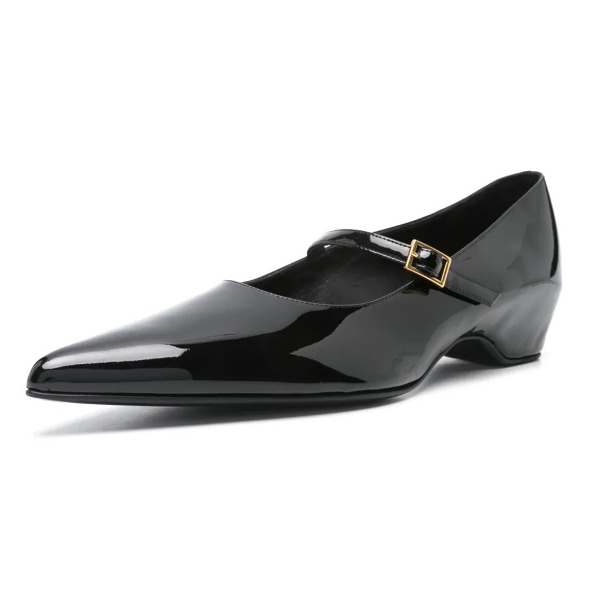 Black Patent Leather Pointed Toe Buckle Strap Mary Jane Shoes Nicepairs