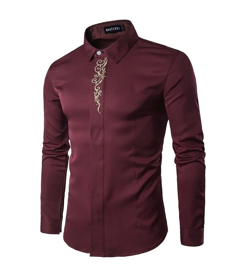 Men Cotton Simple Embroidered Slim Fit Shirts