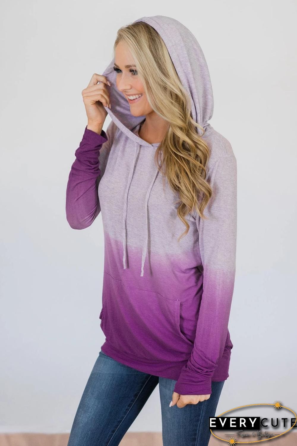 Purple Ombre Kangroo Pocket Pullover Hoodies