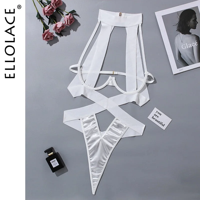 Ellolace Bandage Sexy Lingerie Bodysuit Women Halter Hollow Out Exotic Clothes Black Porn Bottom Whore Sissy Hot Sensual Body