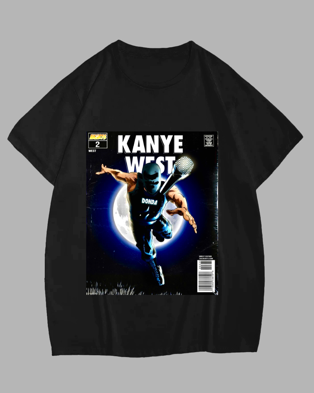 Big Men's Black Kanye West Comic Print Short Sleeve T-Shirt