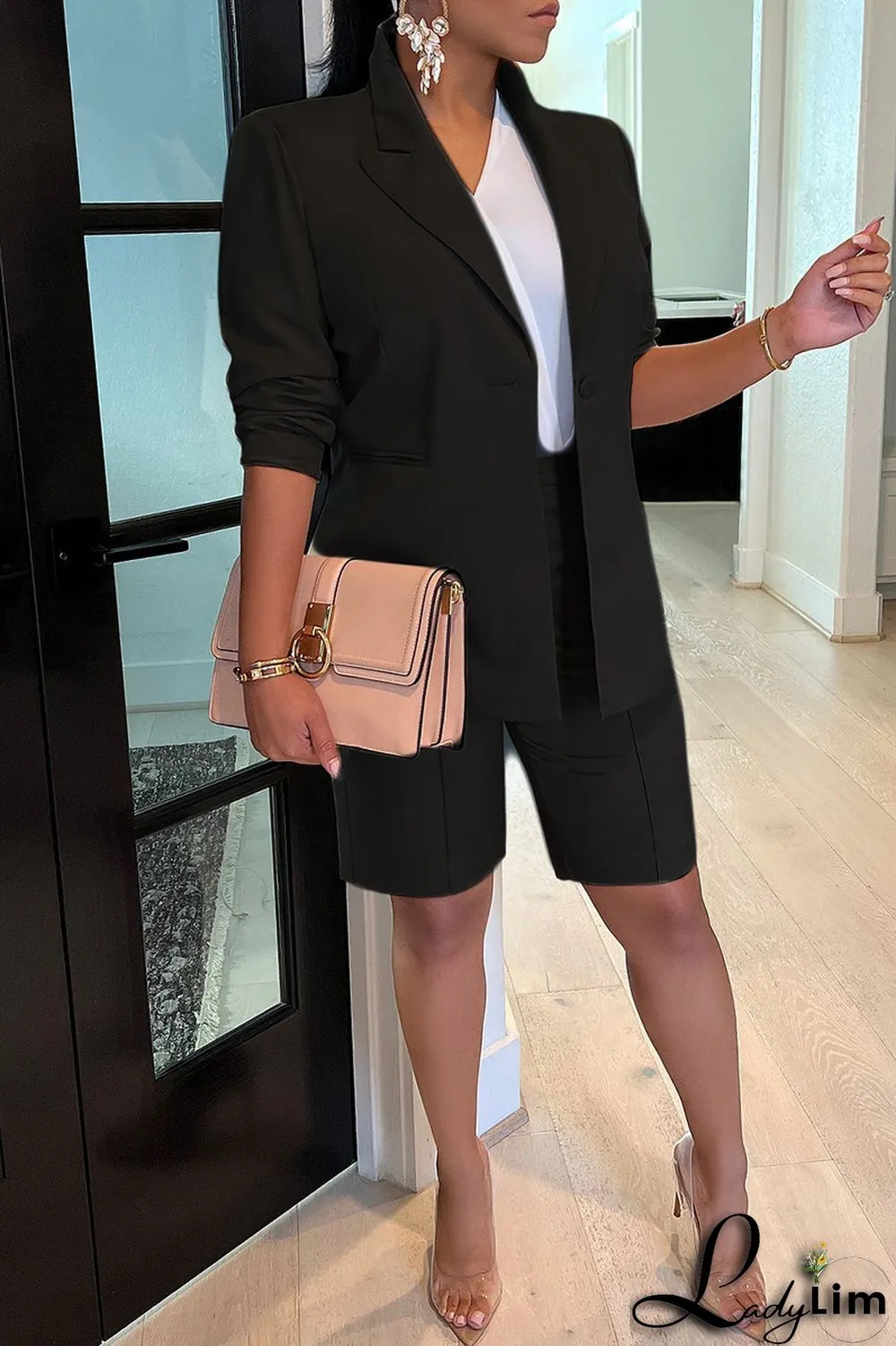 Blue Fashion Casual Solid Basic Turndown Collar Long Sleeve Two Pieces
