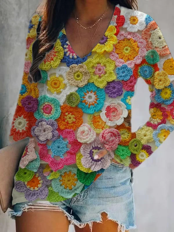 Women's Three-Dimensional Printing Of Flower Art Painting Sweatshirt