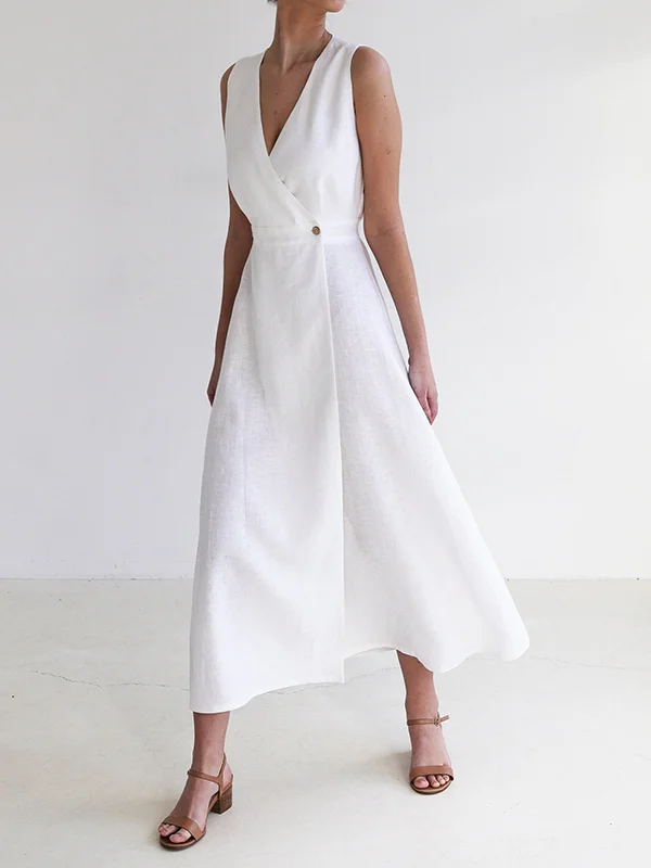 Split-Joint Loose Sleeveless V-Neck Maxi Dresses