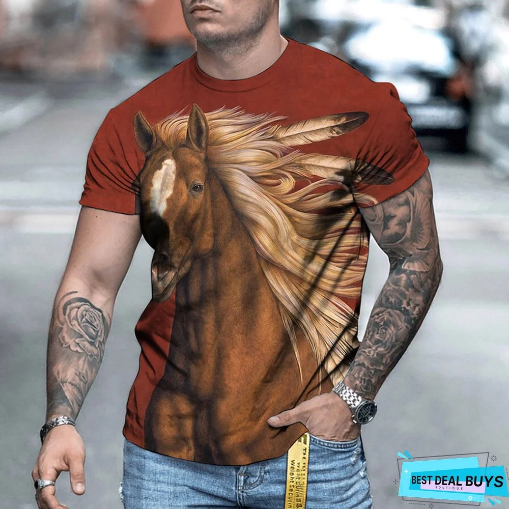 Men's Fashion Animal Series Printed Round Neck Short Sleeve T-Shirt