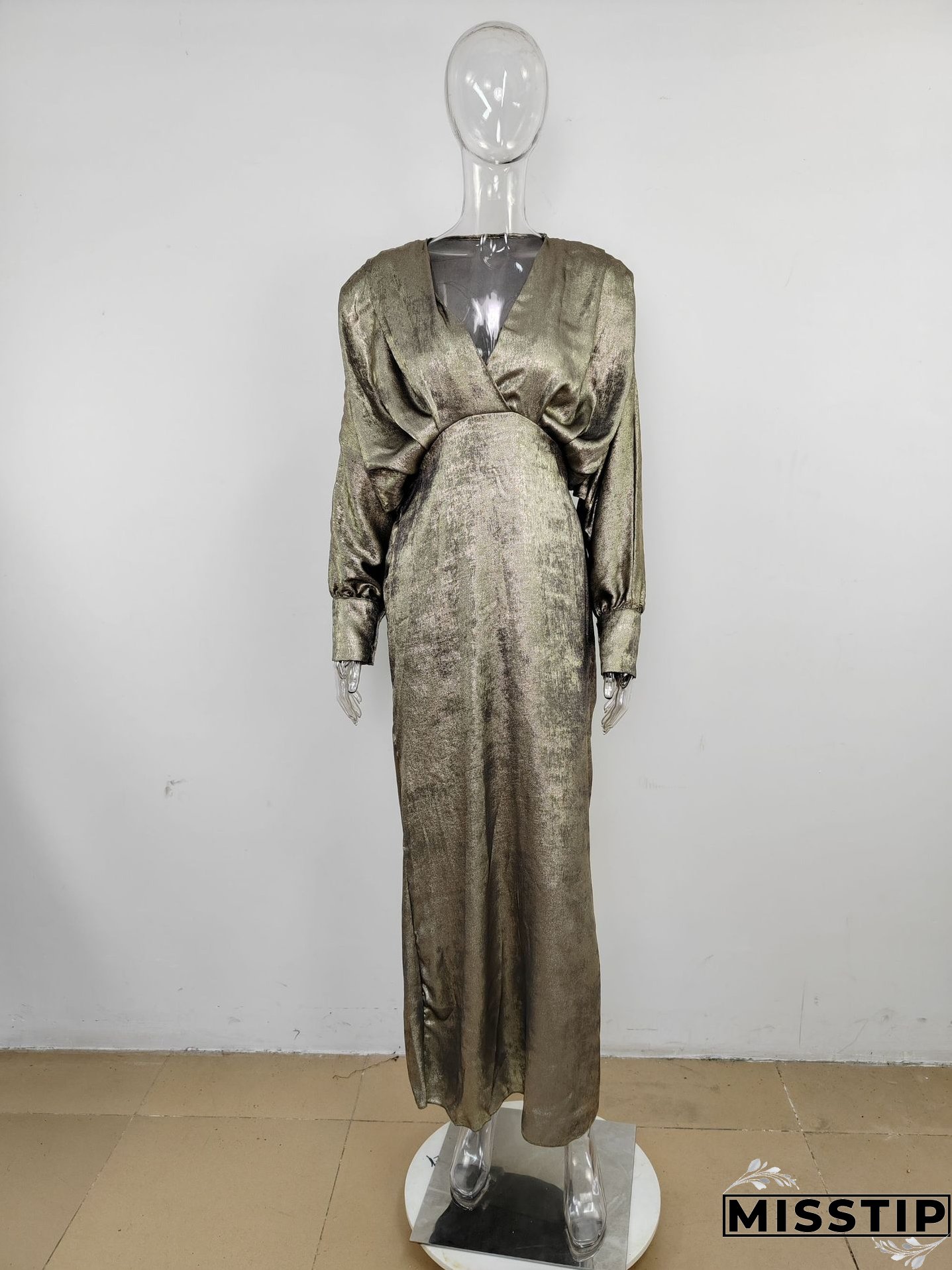 Women Clothing Bat Long Sleeve V Neck Sexy Maxi Dress