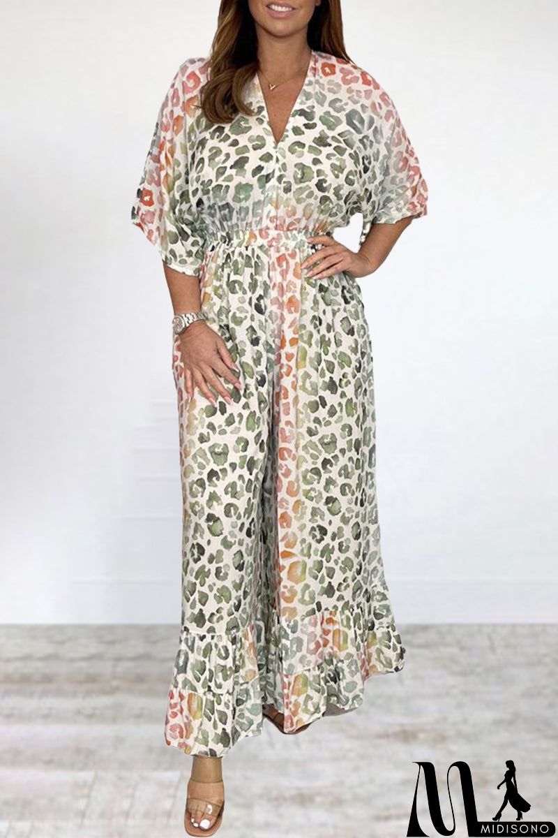 MidiSono - Bohemian College Print Backless V Neck Loose Jumpsuits