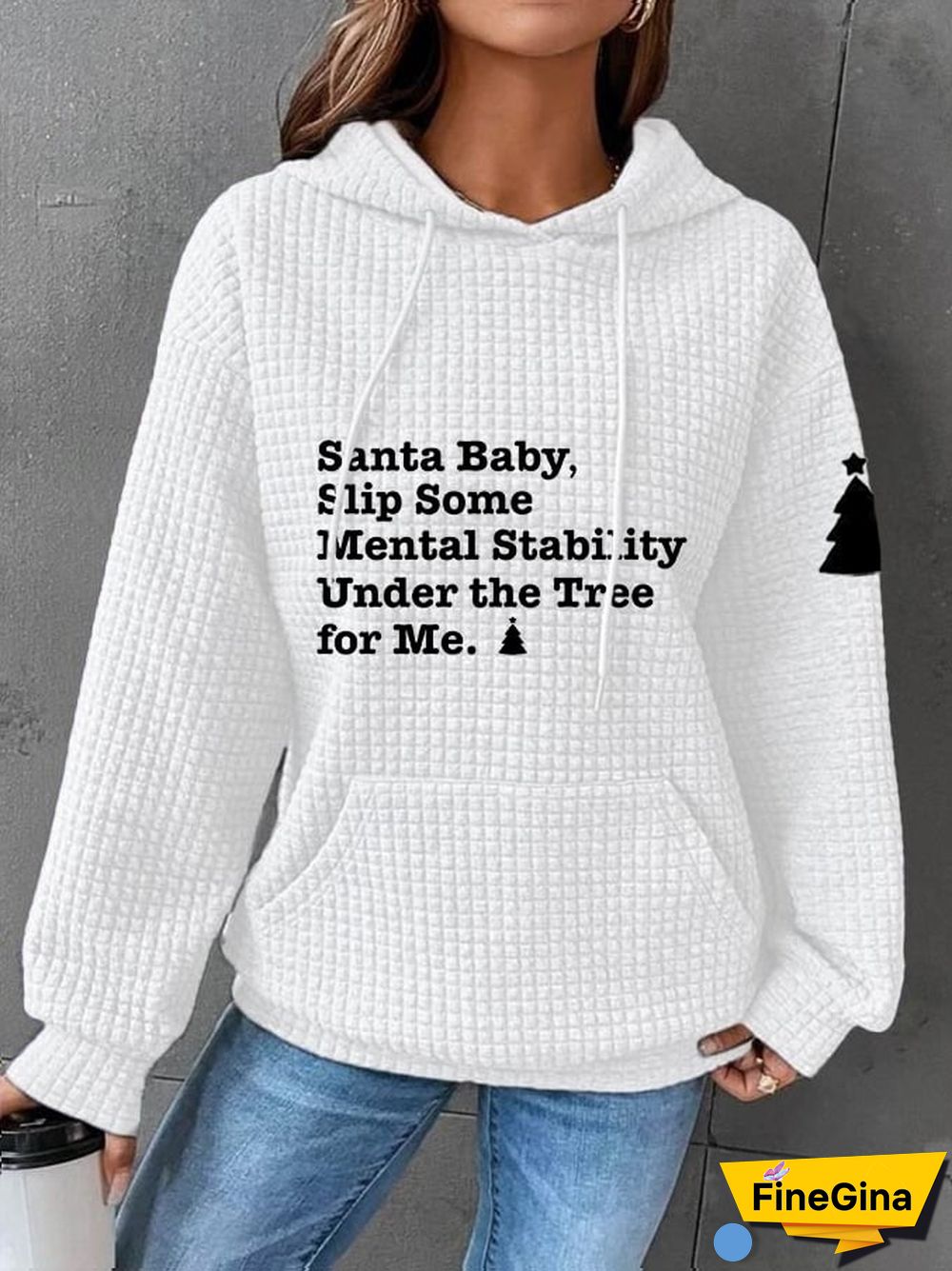 Under The Tree For Health Printed Waffle Hooded Sweatshirt-Womens Christmas Santa Baby