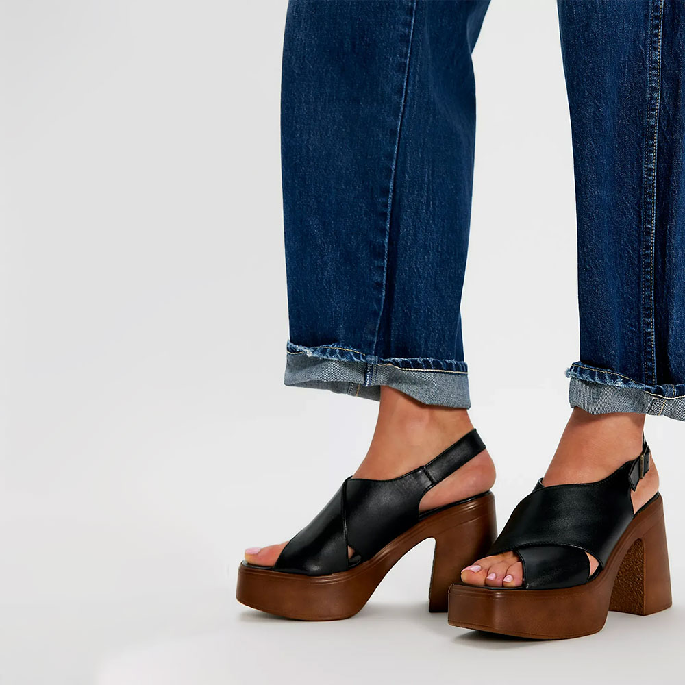 Black Crisscross Strap Open Toe Slingback Platform Heel Sandals Nicepairs