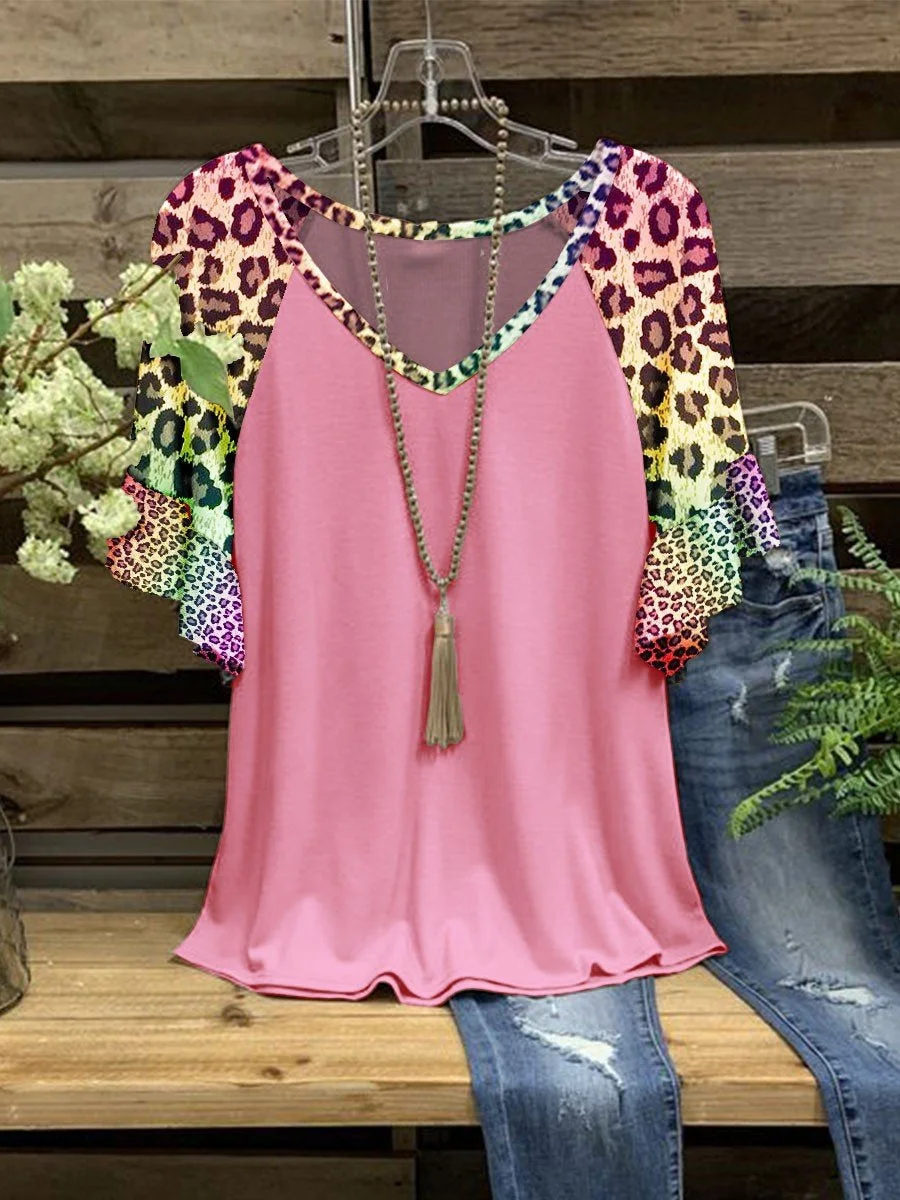 Women Leopard Print V-neck Top