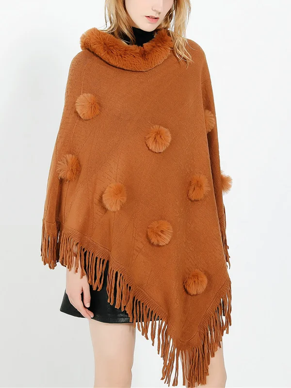 Fringed Faux Cashmere Shawl with Pullover Collar