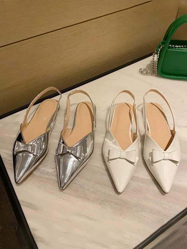 Small pointed toe bowknot V-mouth back space comfortable flat toe cap sandals