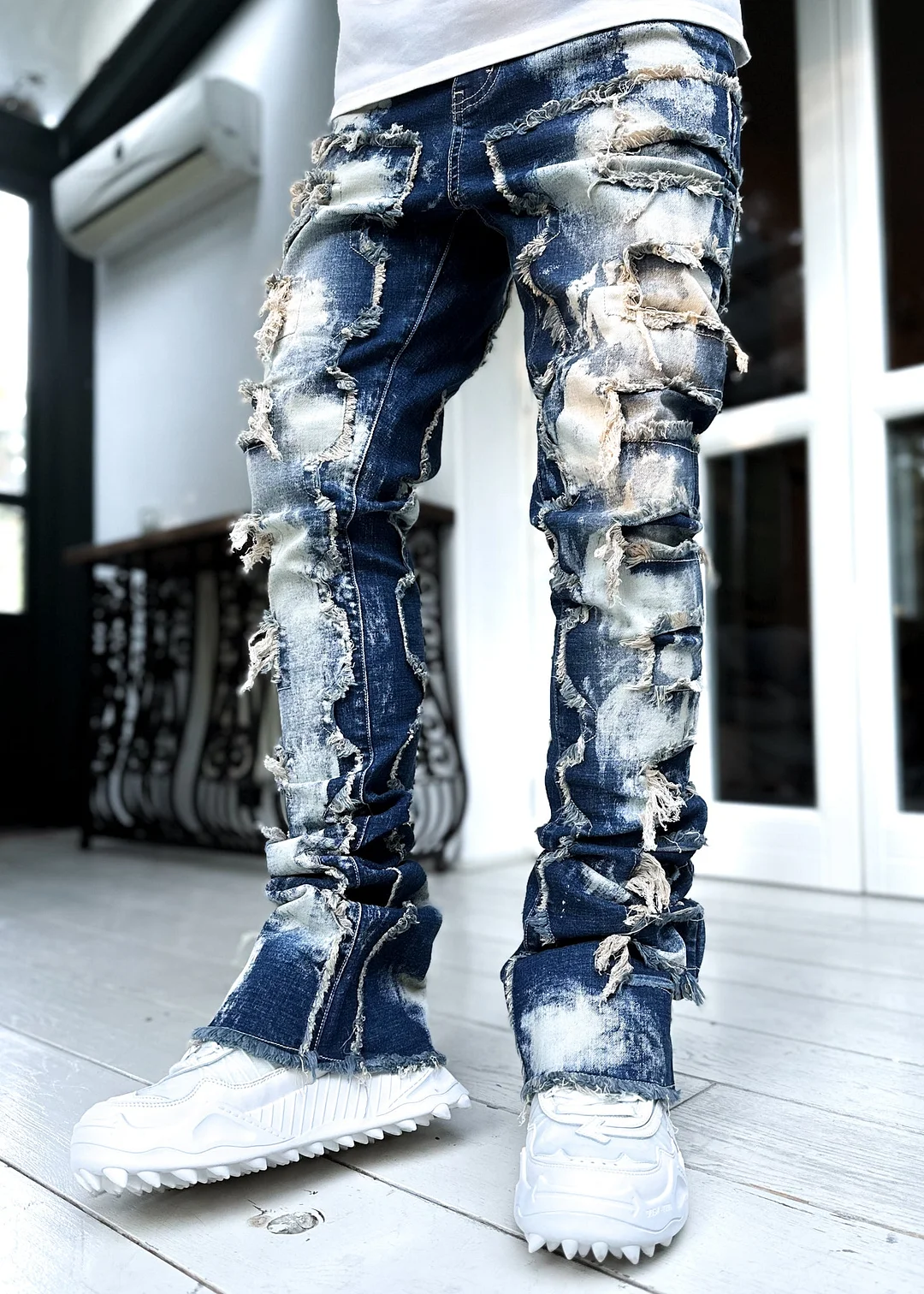 Navy Blue Bleached Denim