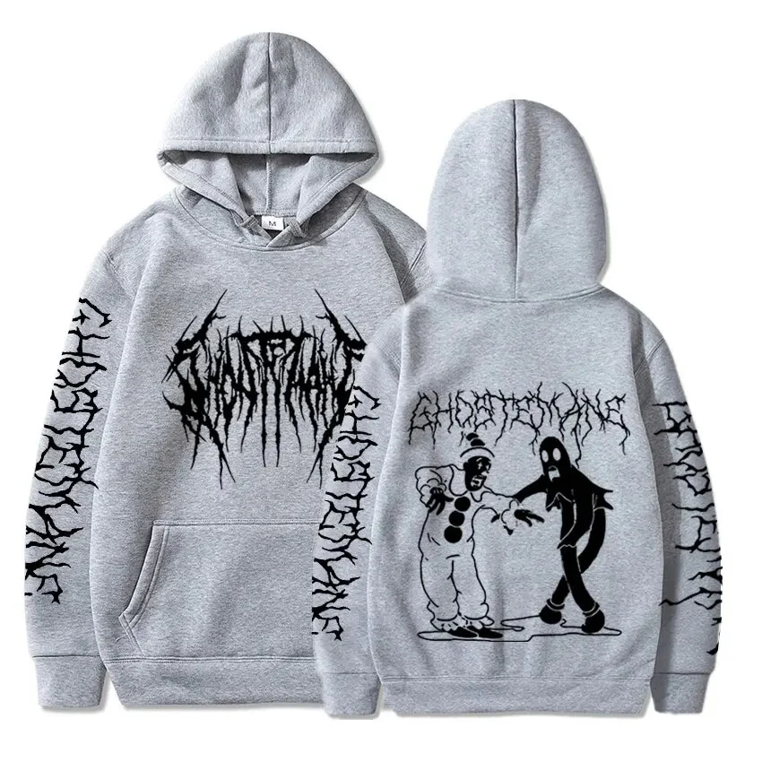 Sdrawing New Streetwear Hoodies Ghost Mane Double-sided Printed Hoodie Sweatshirt Men Fashion Hip-hop Metal Rock Hoodie Sweatshirt
