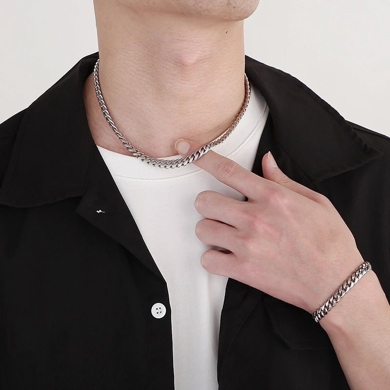 Classic Style Solid Color Titanium Steel 18K Gold Plated Chain Bracelets Necklace