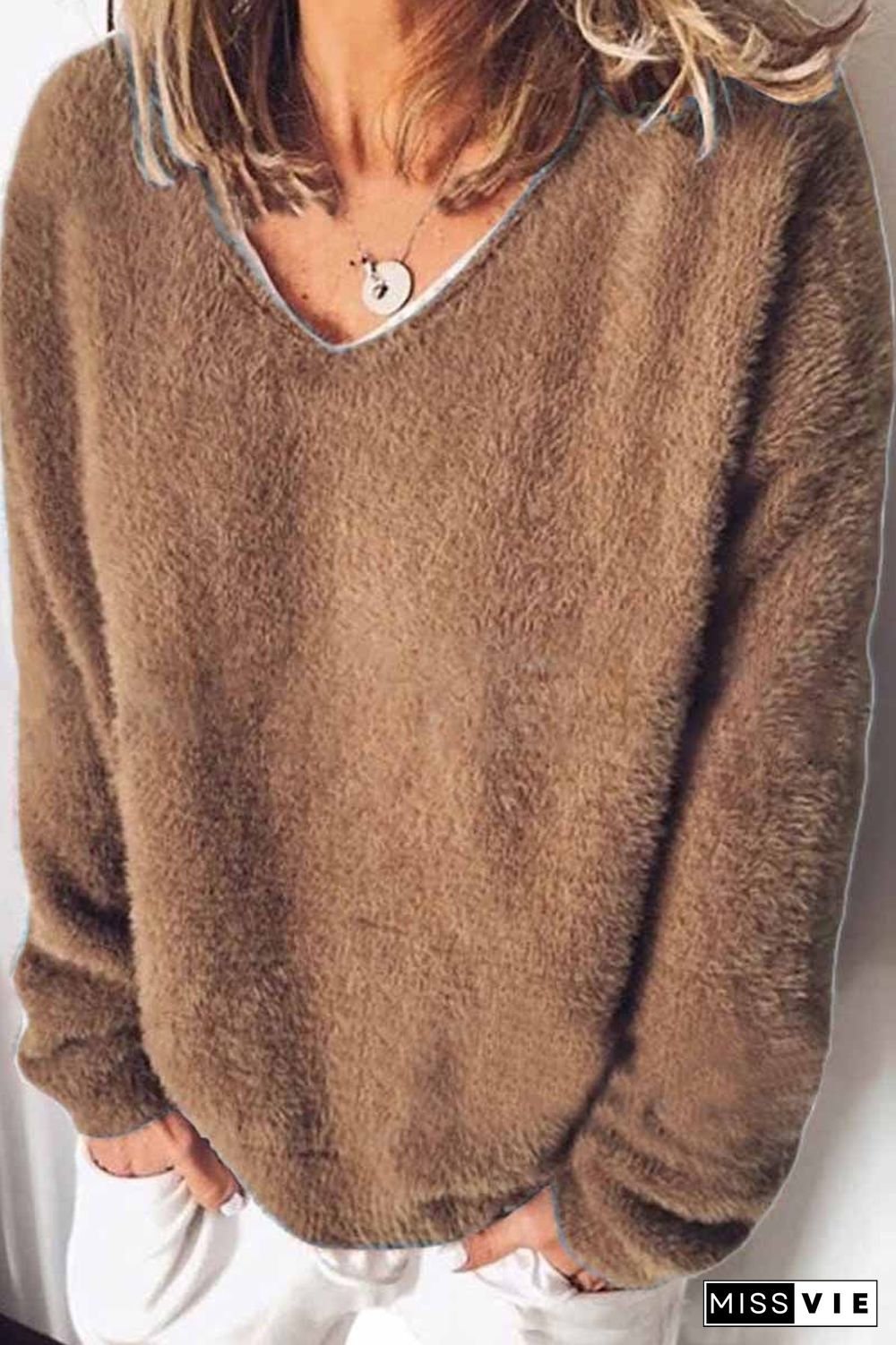 V-neck Solid Color Loose Top