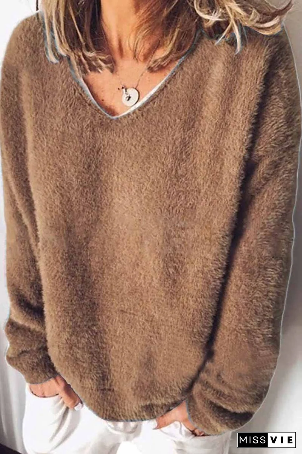 V-neck Solid Color Loose Top