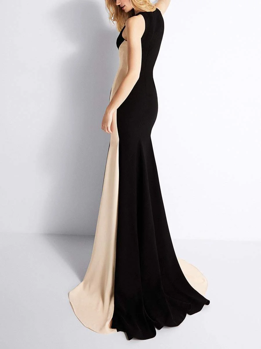 Elegant Contrast Sleeveless Maxi Gown