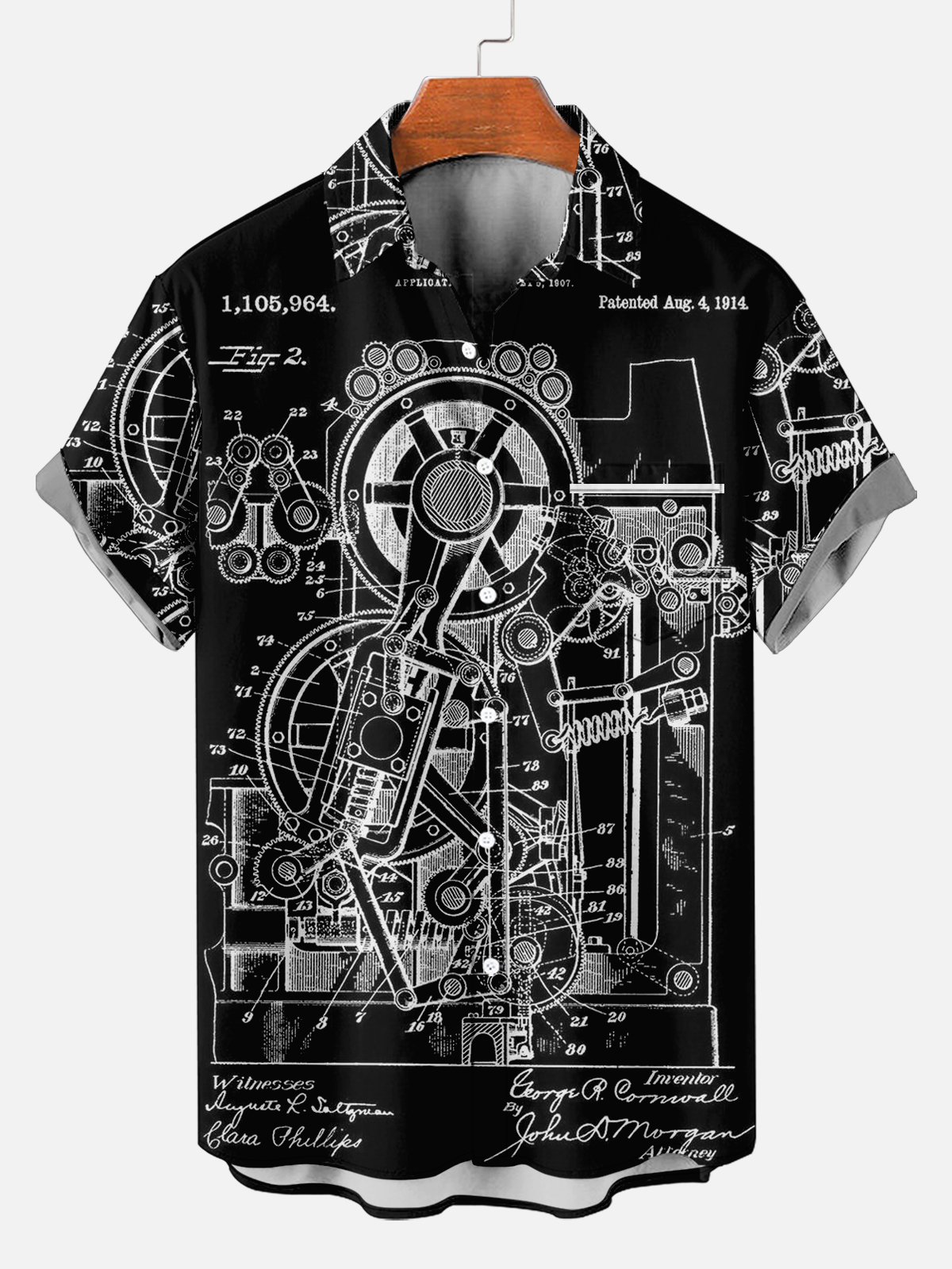 Men's modified car deconstruction design drawing print shirt