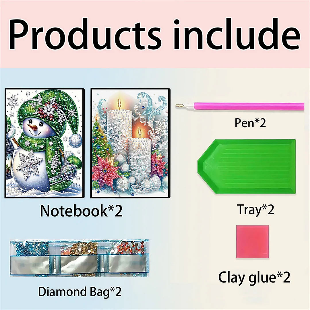 2pcs Snow Season Partial DIY 50 Pages A5 Diamond Painting Notebook for Study