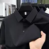 Men's Premium Ice Silk Polo Shirt Horizontal Stripe Turn Down Collar Business Casual Summer