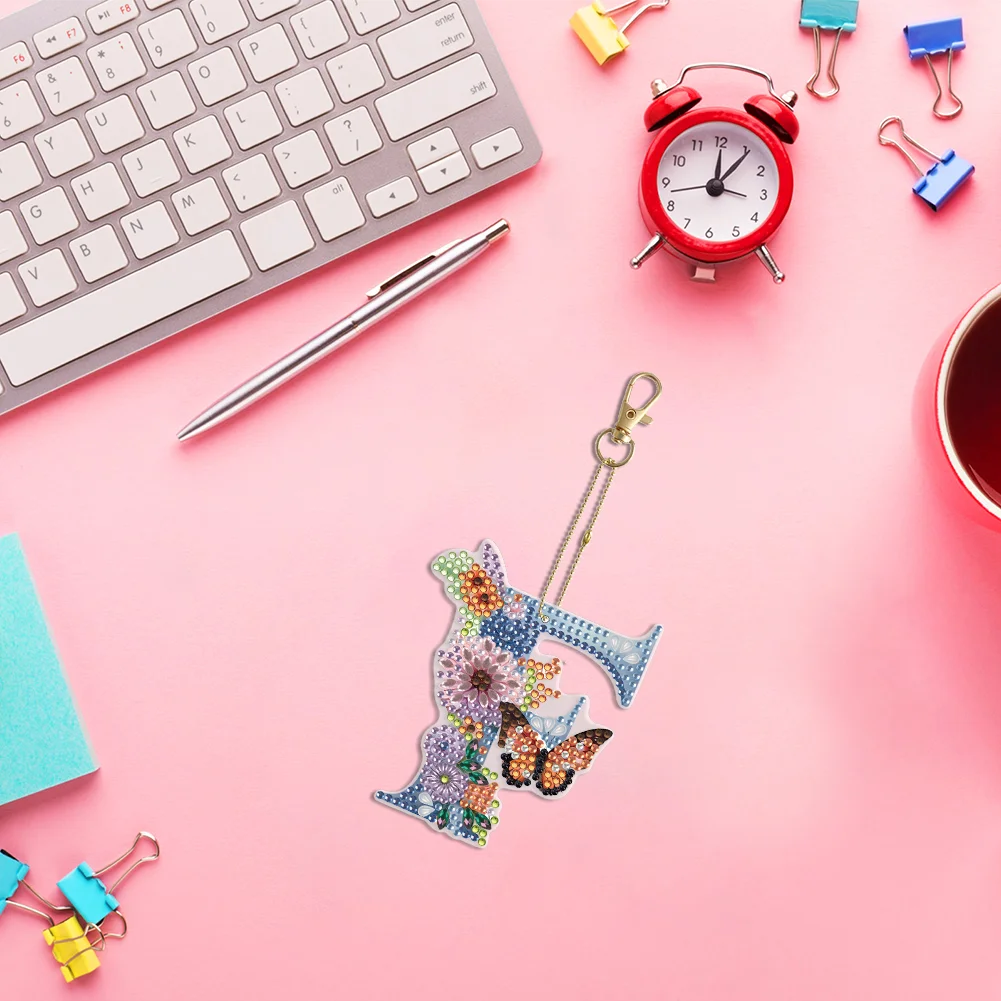 DIY F Diamond Art Key Rings Lettter Keychain Supplies Gift for Kids(Double Sided)