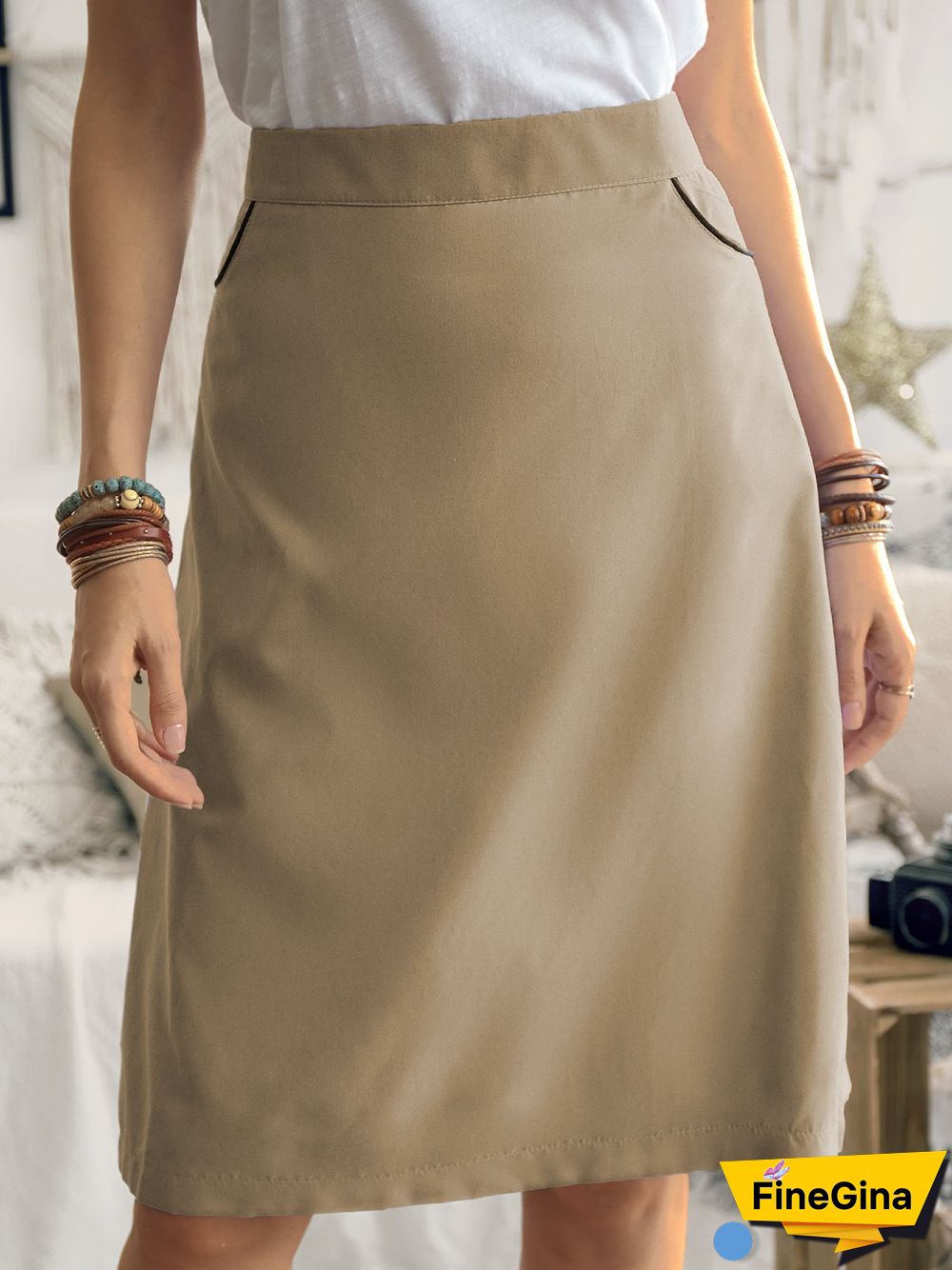 Solid Casual Pockets Skirt