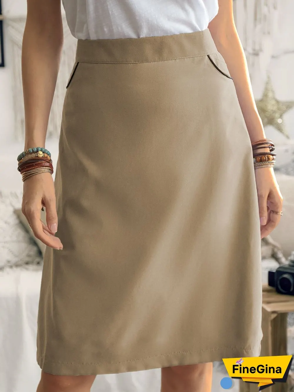 Solid Casual Pockets Skirt